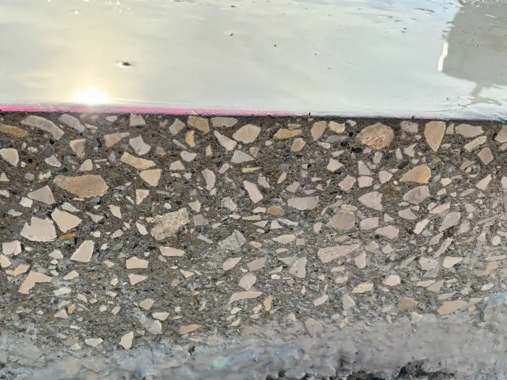 Termékfejlesztés - egy elkészült padló metszete, mintavételi hely